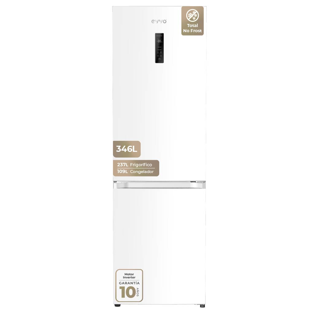 EVVO - Frigorífico Combi F59 Total No Frost de 346 L con motor Inverter y iluminación LED para hogares familiares