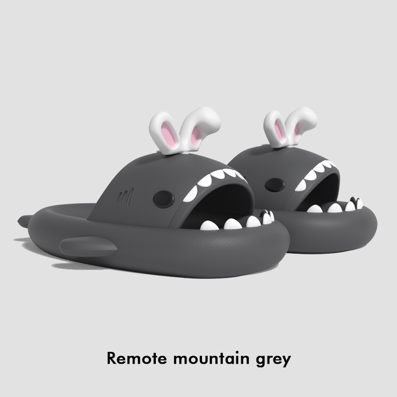 CA Pantuflas de tiburón con orejas de conejo lindas de segunda generación con suela gruesa para mujer, sandalias antideslizantes para el baño en casa y al aire libre para niñas.