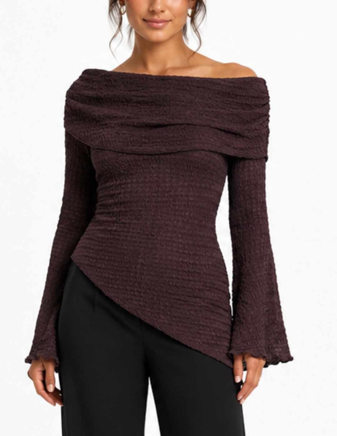Top Only Ilse marrón manga larga para mujer