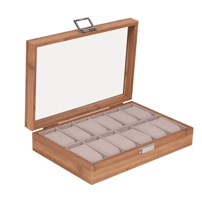 TK Caja De Almacenamiento Para Relojes De Bambú Estilo Chino Nueva Moda Con Cierre Transparente Y 3/6/10/12 Celdas Regalo De Cumpleaños Para Hombre