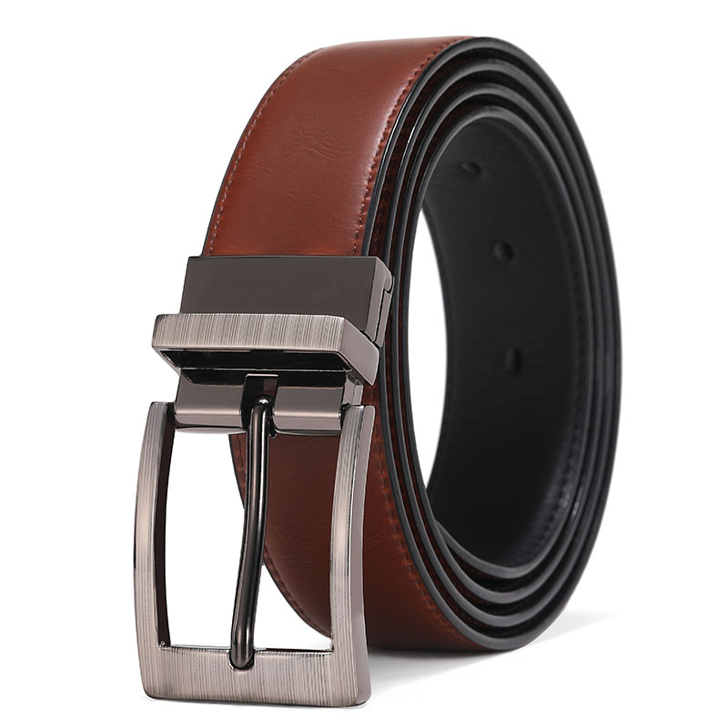 Cinturón Reversible De Cuero Genuino Para Hombre Con Hebilla De Lujo Negra Y Marrón Moda Negocios Casual Ancho 3.4cm
