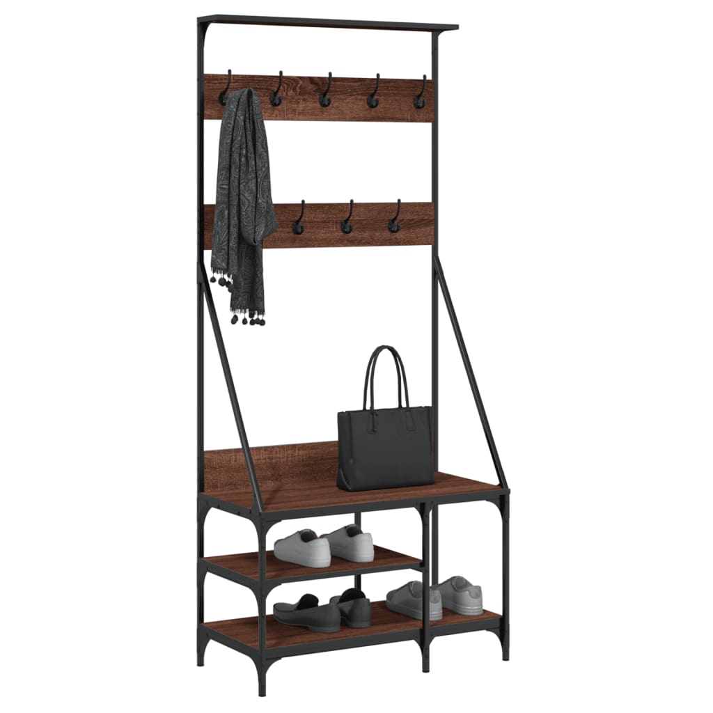 vidaXL Perchero con Zapatero Soporte para Ropa Estantes de Zapatos Color Gris sonoma, Negro, Roble ahumado y mas