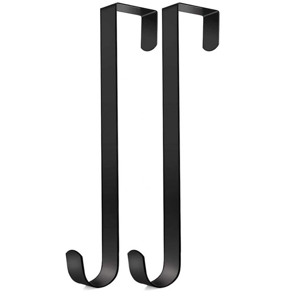 Colgador de coronas de metal para puerta, 2 piezas, negro, 38 cm