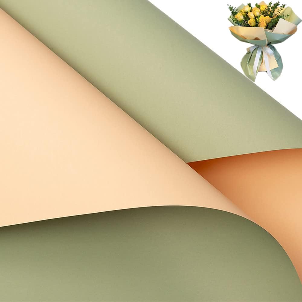 20 Hojas de papel de Regano de Flores de doble cara, Papel de Giano impermeable para el día de San Valentín, ulizado para el embalaje De Regno, embalaje de Ramo de Flores (Matcha + champán)