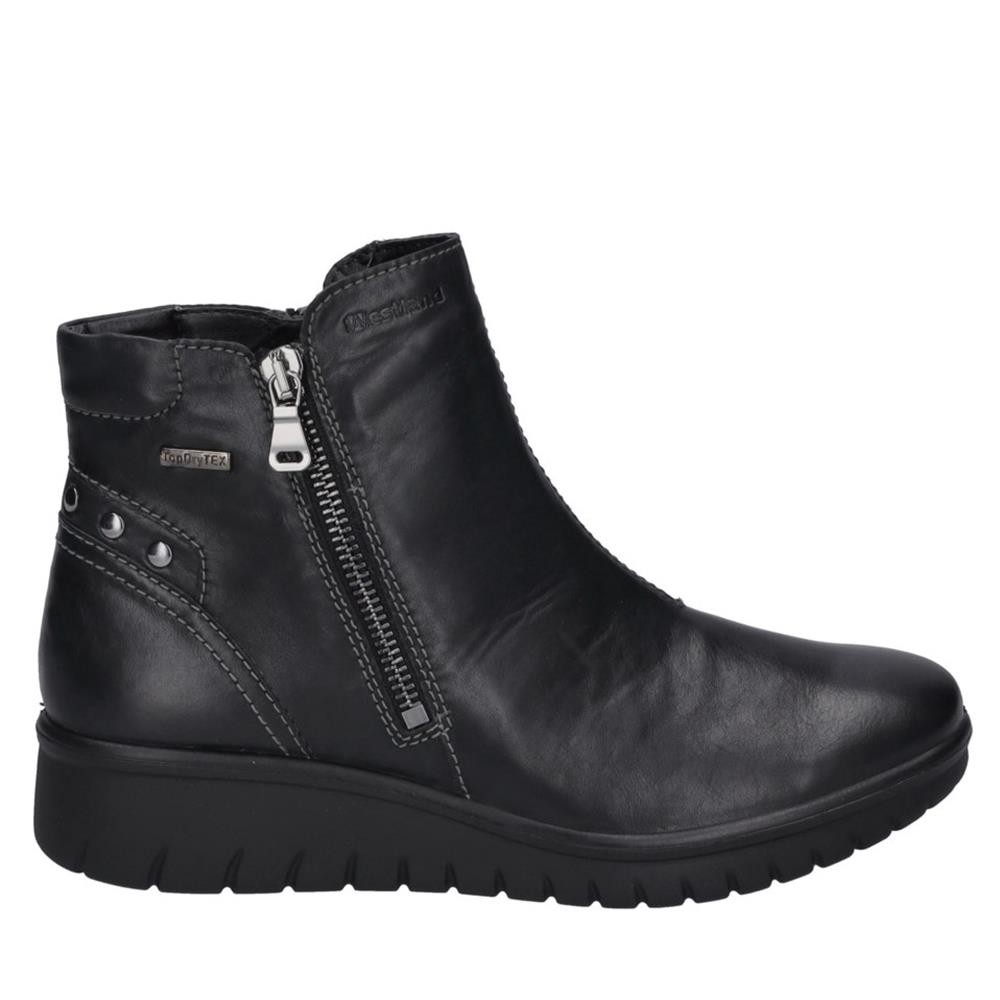 Cómoda  Botín mujer Westland Calais-90 en suave piel negra con membrana impermeable Top Dry tex, resistente al viento y transpirable. Suela ligera y antideslizante. Altura Tacón bajo (3-5 cm) Referencia 32995MA557100