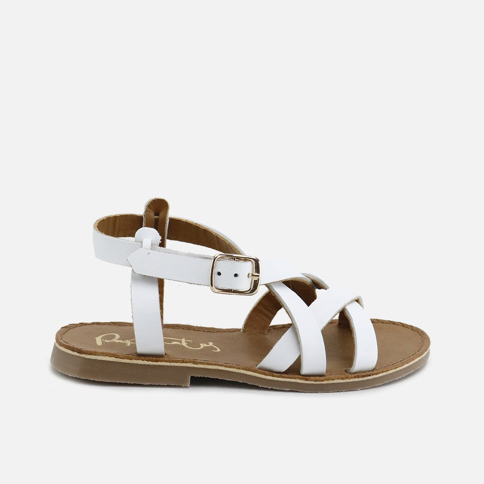 Sandalias Tiras Vaqueta Blanco Tuda Papanatas | Eli 1957