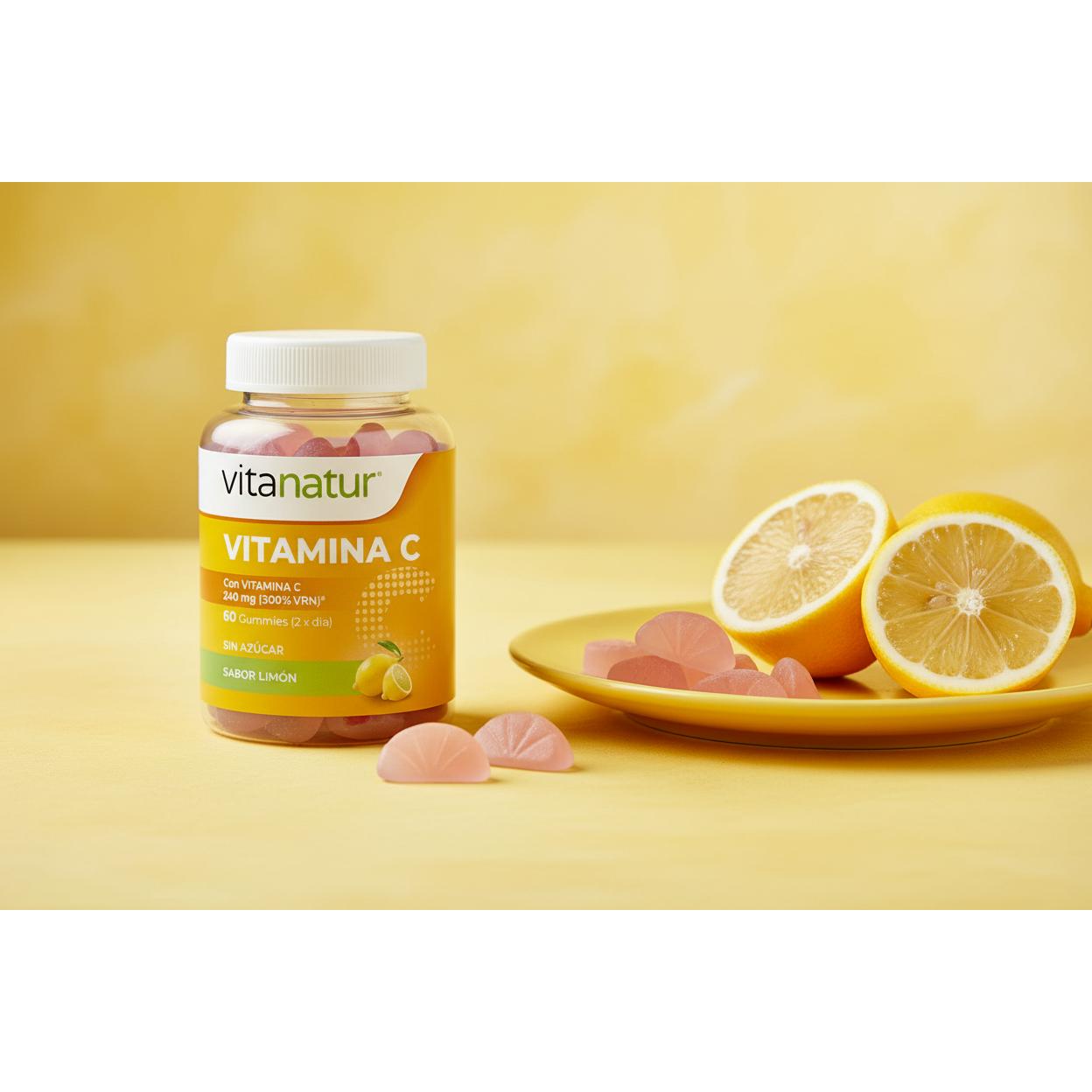 Gummies Vitamina C Sin Azúcar – Sistema Inmunitario y Defensas – 140 mg – 60 Gummies Sabor Limón – Vitanatur