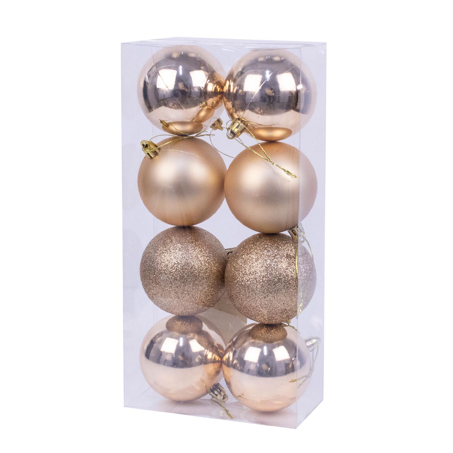 DAM. Bolas decorativas de navidad, 7cm. Set de 8 en colores cobre de texturas variadas. 7x7x7cm