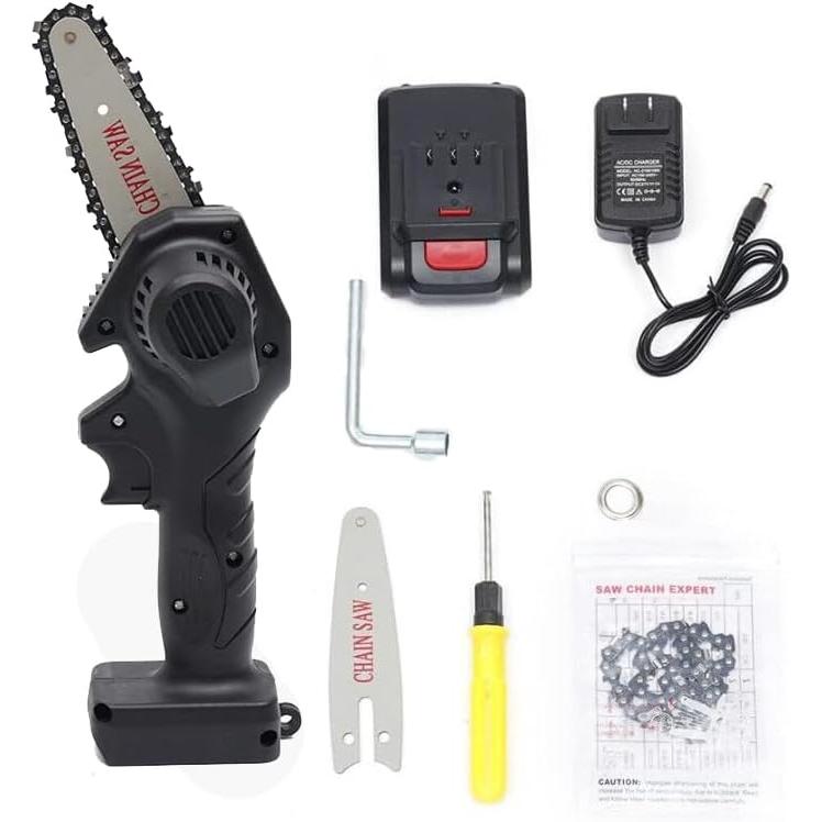 Wonduu Mini Motosierra Profesional, Pack Motosierra Pequeña Electrica, Motosierra Inalámbrica Portátil para Podar Árboles de Jardinería, Mini Sierra con Bateria, Cadena Incluida