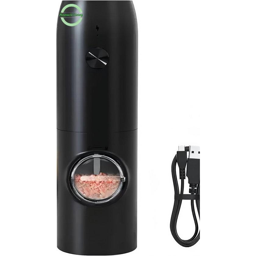 Pinnacle Living - 1 molinillo eléctrico recargable para sal y pimienta, sal, pimienta, especias, ajustable para grueso y fino, recargable, batería y luz LED, ABS negro, 1 unidad - Regalo
