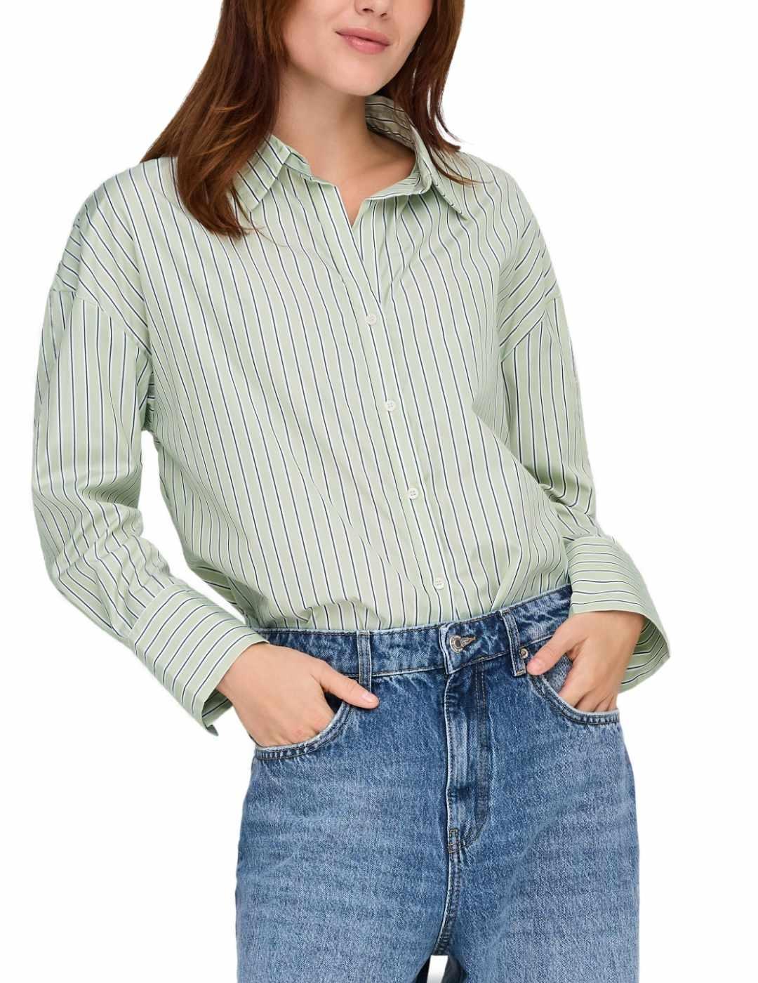 Camisa Only Oregon verde rayas lilas para mujer