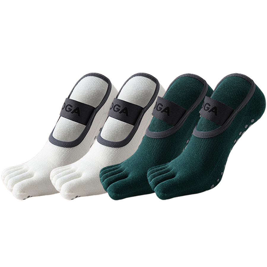 TK 4 Pares De Calcetines De Yoga Para Mujer Antideslizantes Fitness Pilates Separadores De Dedos Poliéster Y Algodón