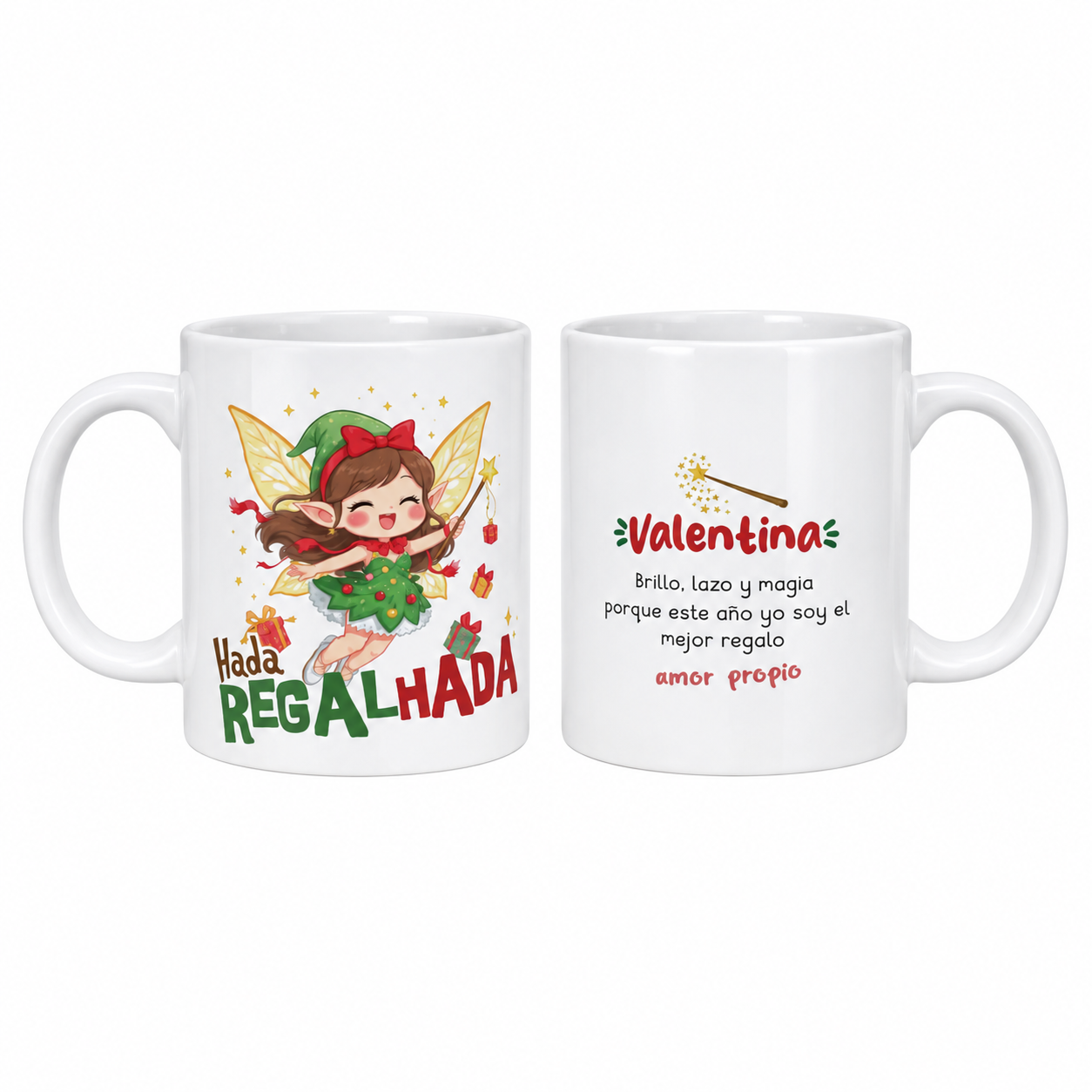 Taza Personalizada Hada RegalHADA Navidad con Nombre Regalo Mujer Amiga Hermana Compañera Amigo Invisible 330 ml Enna Blues Designs