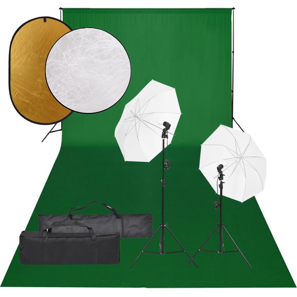 vidaXL Kit de Estudio Fotográfico con Set de Luces, Fondo y Reflector Foto Color Verde,  Negro,  Blanco y mas