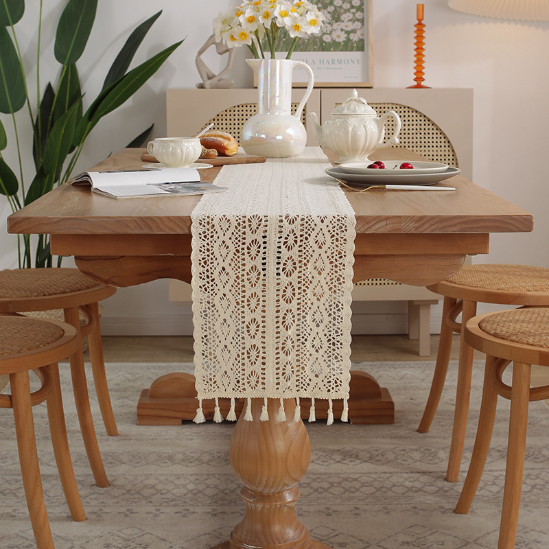 Mantel de Ganchillo Bohemio Beige con Encaje Vintage - Decoración de Mesa