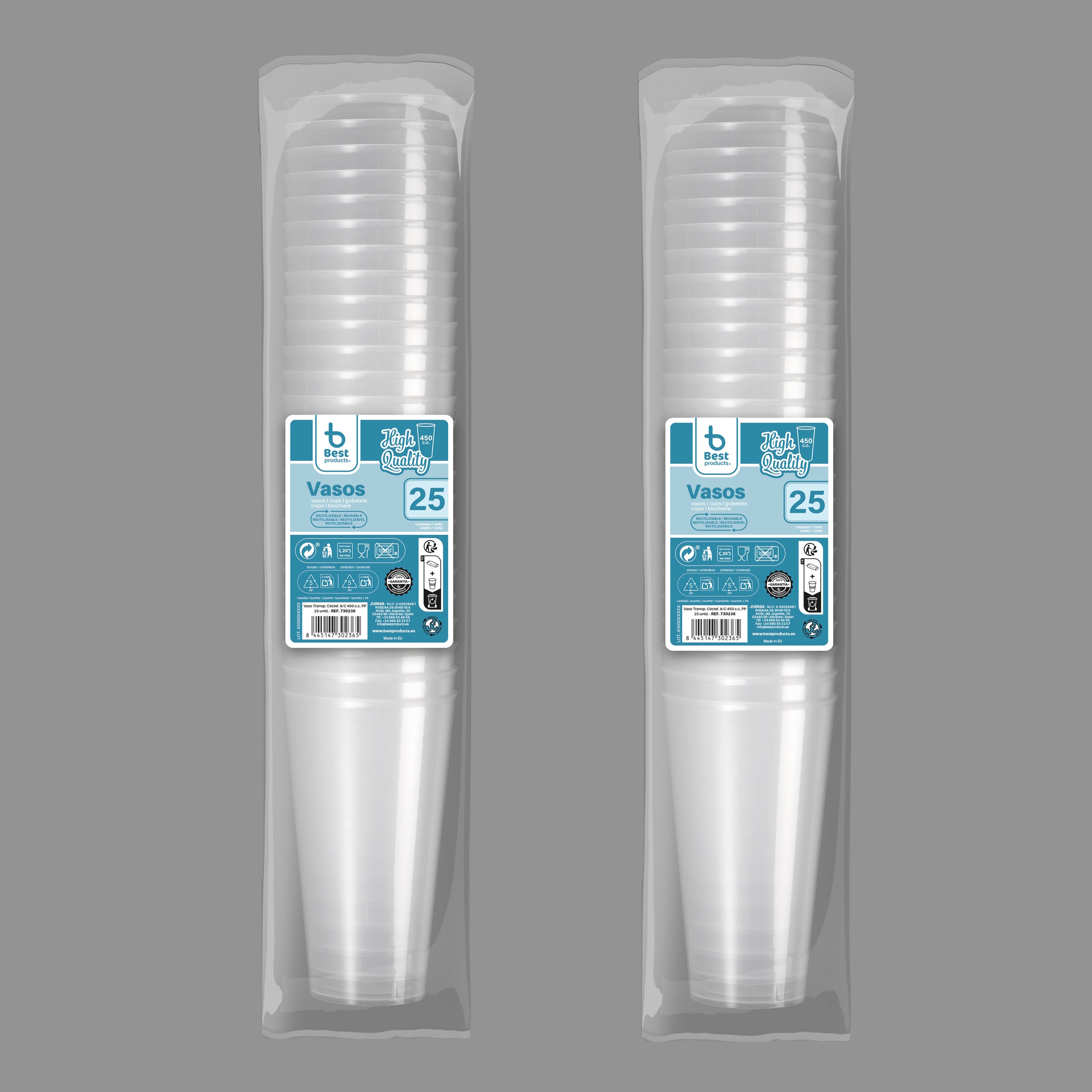 50 vasos reutilizables de plástico polipropileno transparente 450 ml Vasos muy resistentes, difíciles de romper, seguros y reutilizables. Adecuados para conciertos y fiestas. Best Products