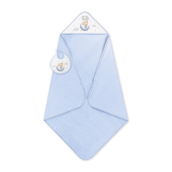Capa de Baño 1x1 metro +babero modelo Osito luna para Bebés de Algodón con Capucha y Absorción Suave Liliposas