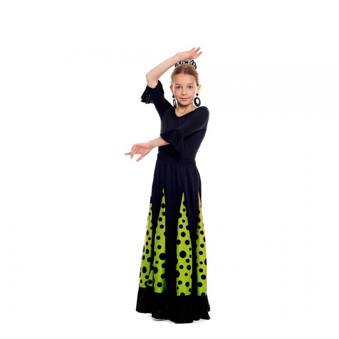Partilandia Falda Sevillana de Quillas con Lunar verde y negro para niña