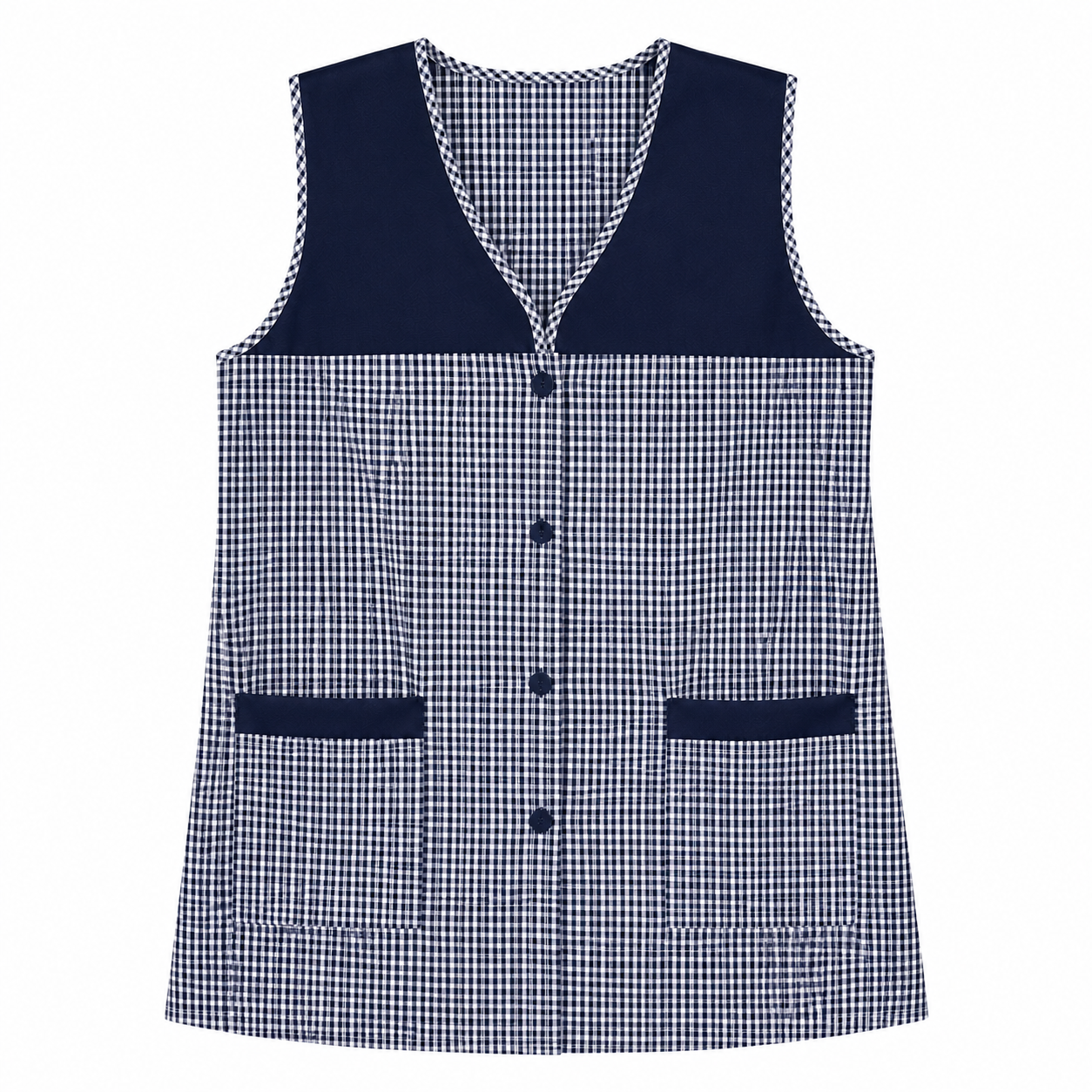 Bata de Limpieza para Mujer con 2 Bolsillos, Casaca de Trabajo sin Mangas con Botones, Uniforme para Cocina, Limpieza, Hostelería, Peluquería, Guardería y Servicio Doméstico, Tallas S-XXXL