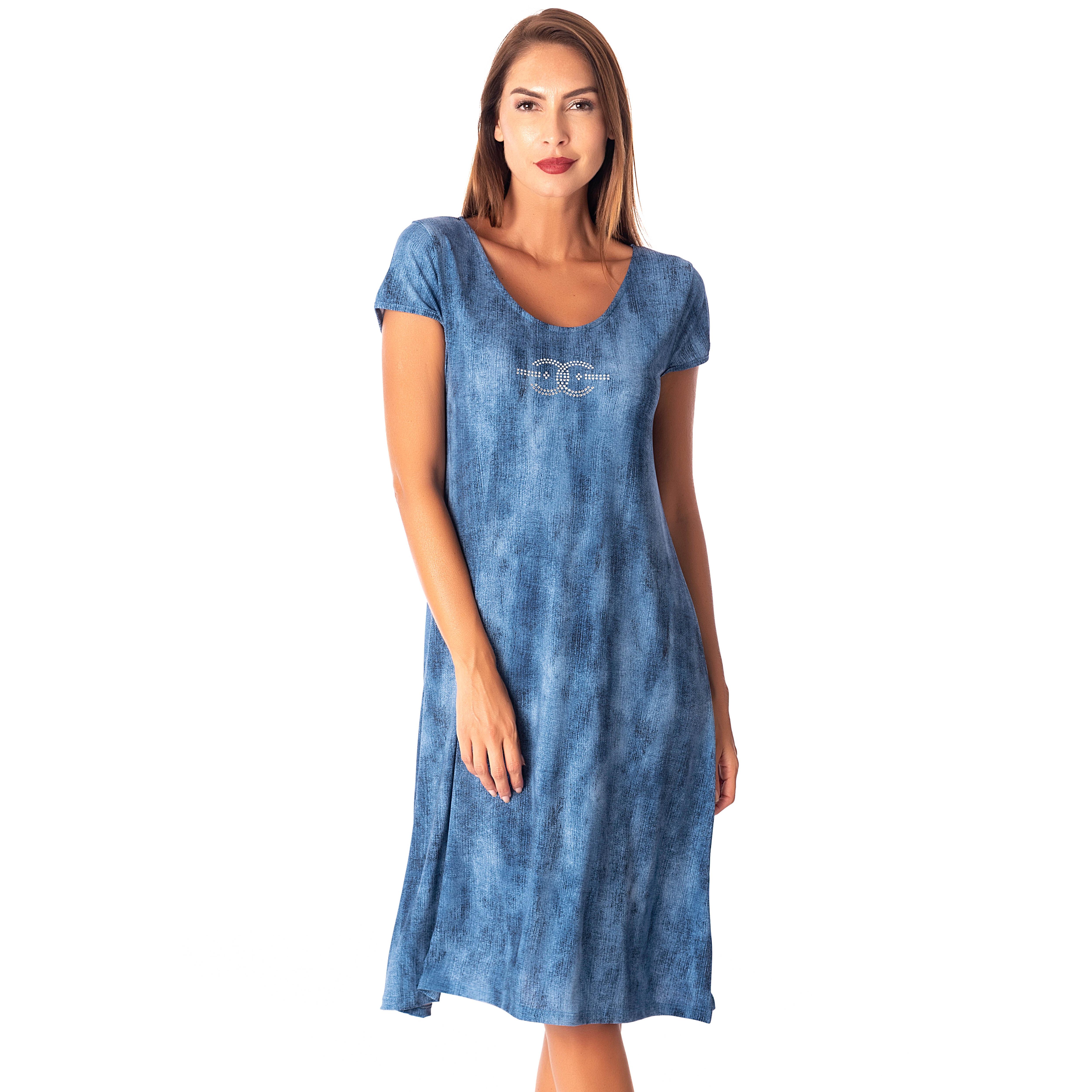 Vestido de Mujer Manga Corta con Pedrería Decorativa - Masquenada