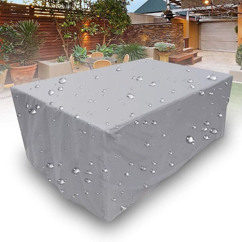 Funda rectangular para muebles de jardín, tela Oxford 210D, impermeable, resistente a la nieve, a los rayos UV y al polvo, para mesa de jardín, gris, 140 x 140 x 90 cm