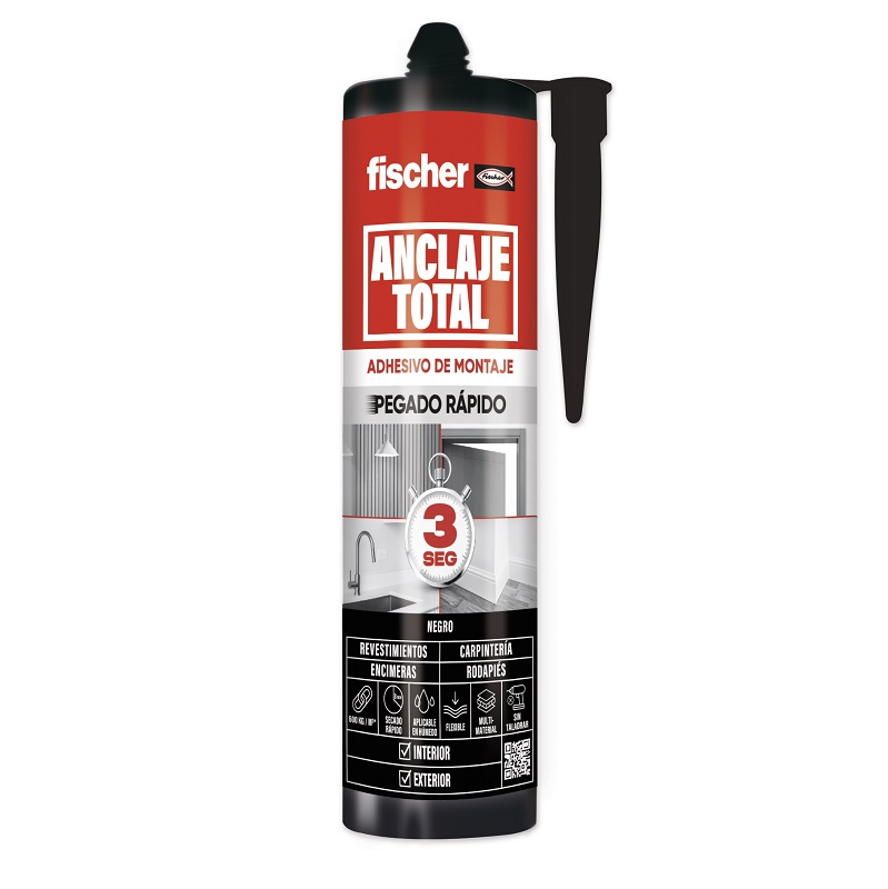 ADHESIVO TURBO ANCLAJE TOTAL NEGRO 290ml FISCHER 3seg 600Kg/m2 SECADO 8min