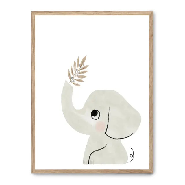 Cuadro elephant i 30x40cm, Póster impreso en papel de primera calidad de 180gr, montado sobre marco de madera MDF acabado roble., Infantil - Bebé