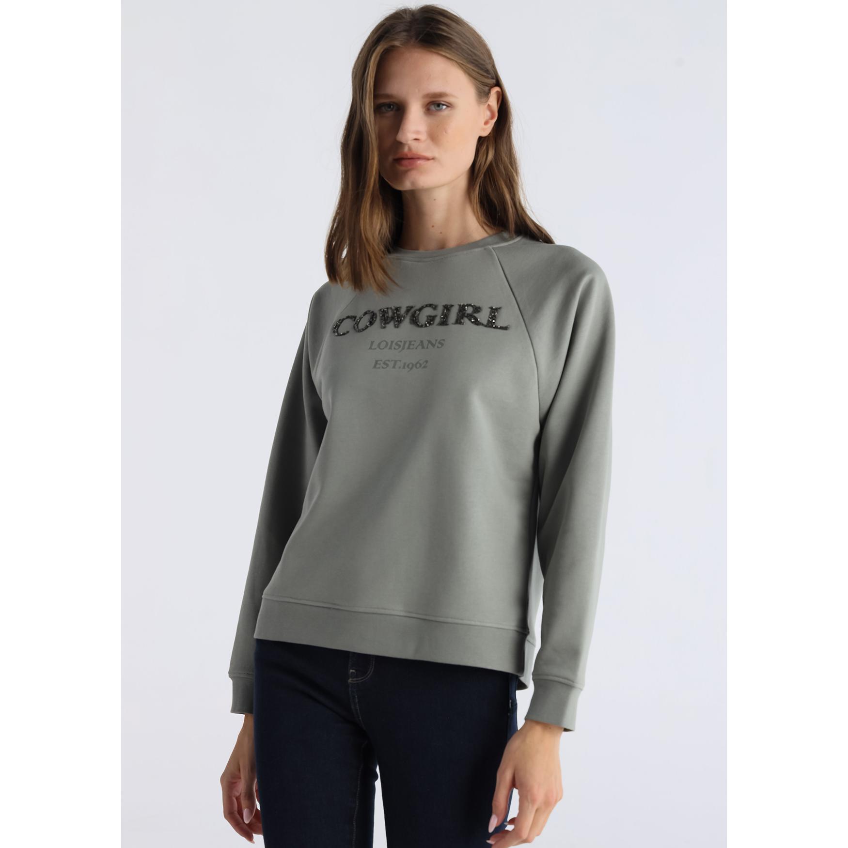 LOIS JEANS - Sudadera manga raglan cuello caja mosaico de piedras CowGirl