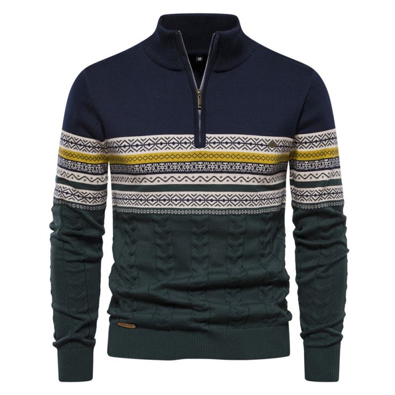 TK Otoño e Invierno nuevo suéter de hombre de cuello alto de talla europea con media cremallera de algodón suéter informal de retales para hombre