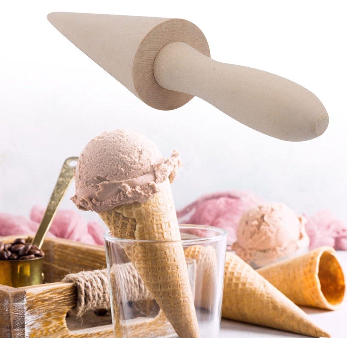 Molde para conos de helado - Rodillo de madera para conos de gofre - 23 x 4,5 cm
