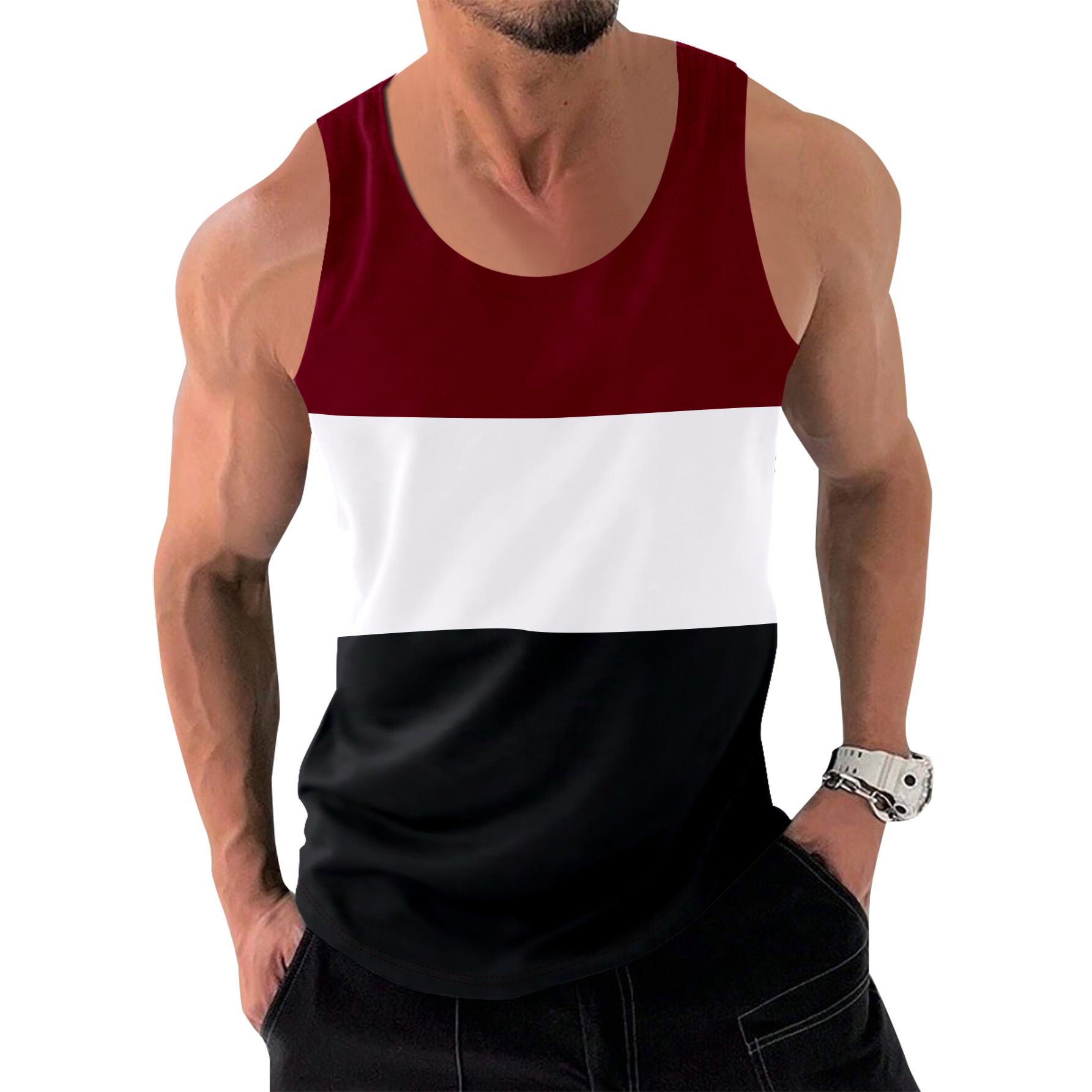 OmHom Chaleco de verano para hombre, informal, deportivo, de moda, para fitness, para correr, con bloques de color, sin mangas