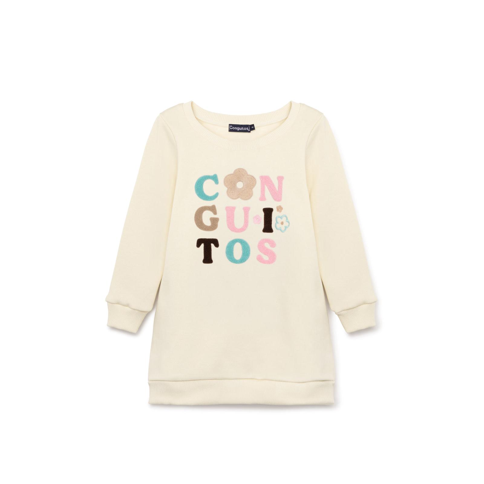 Conguitos - Vestido tipo sudadera de color beige con logotipo de chenilla para Niña