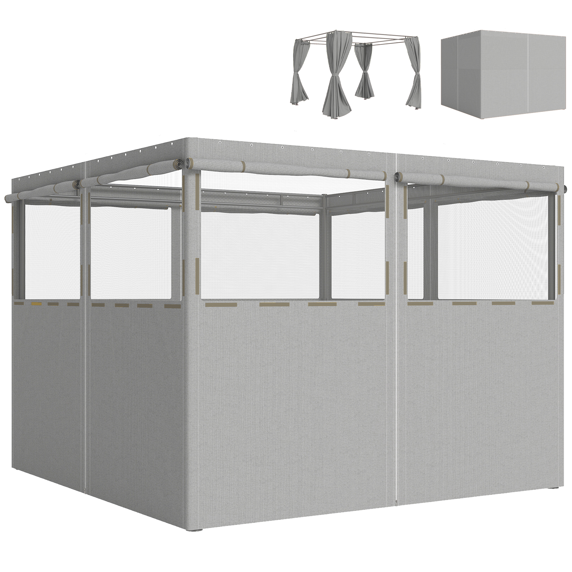 Outsunny 4 Paredes Laterales para Cenador, 3x3 m, Laterales de Carpa con 8 Ventanas de Malla Enrollables, Protección UV 30+, Impermeable, Reemplazo Lateral para Carpa de Jardín, Gris Claro