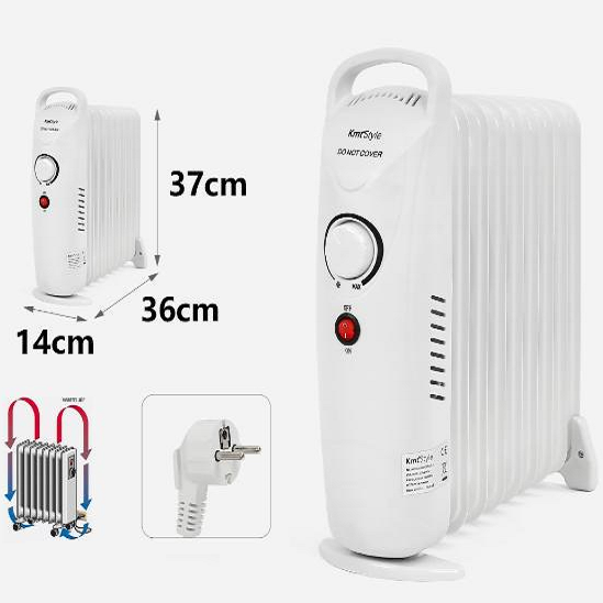 Radiador de aceite portatil, 2000 W, termostato ajustable, 9 elementos - Kmt Style