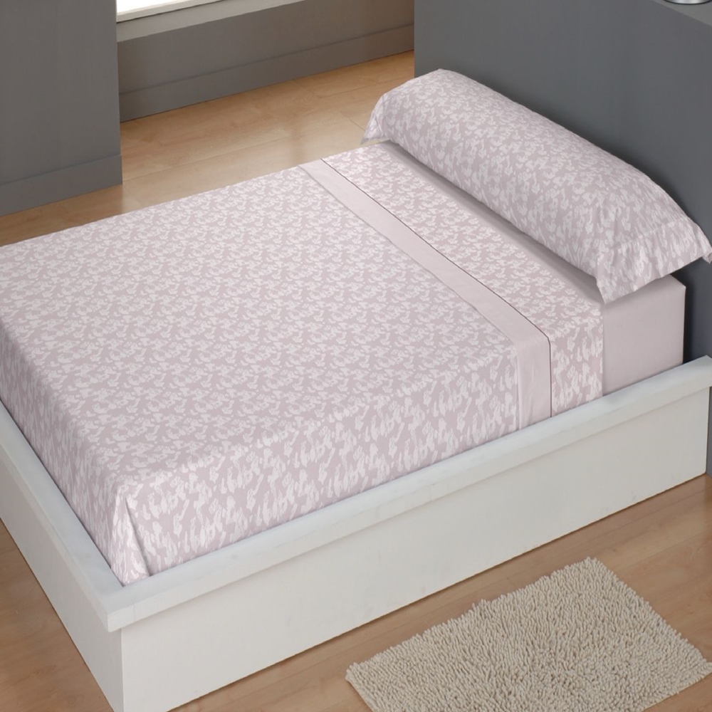 CARPE DIEM Juego de Sábanas de Microfibra Estampada Mod. IDAIRA Color Rosa- Conjunto de Ropa de Cama 3 o 4 Piezas para Cama 90, 105, 135, 150, 150/160 (2 Almohadas)  y 180 cm, Suaves, Transpirables  Válidos para Colchones hasta 28 cm de Grosor