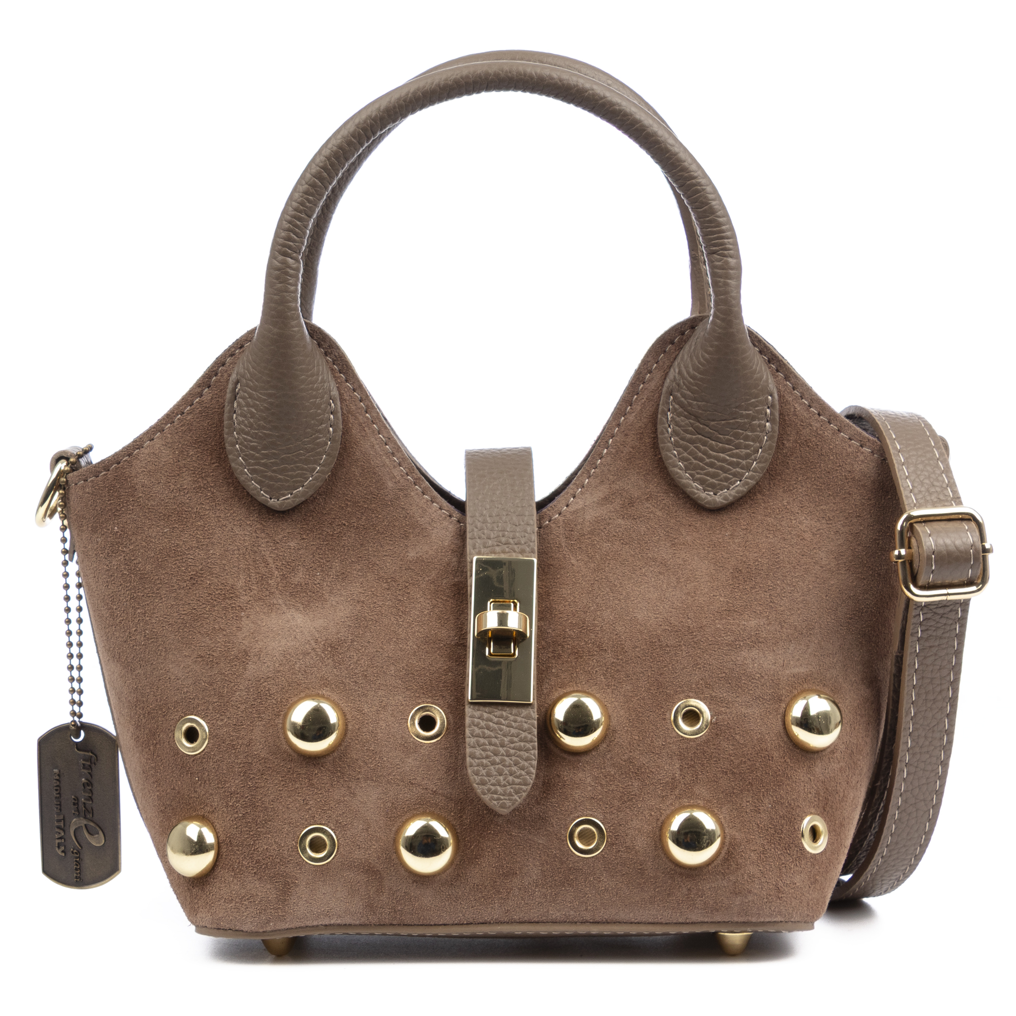 FIRENZE ARTEGIANI Bolso de mano Mujer.Piel auténtica Gamuza. 26x12x12cm.