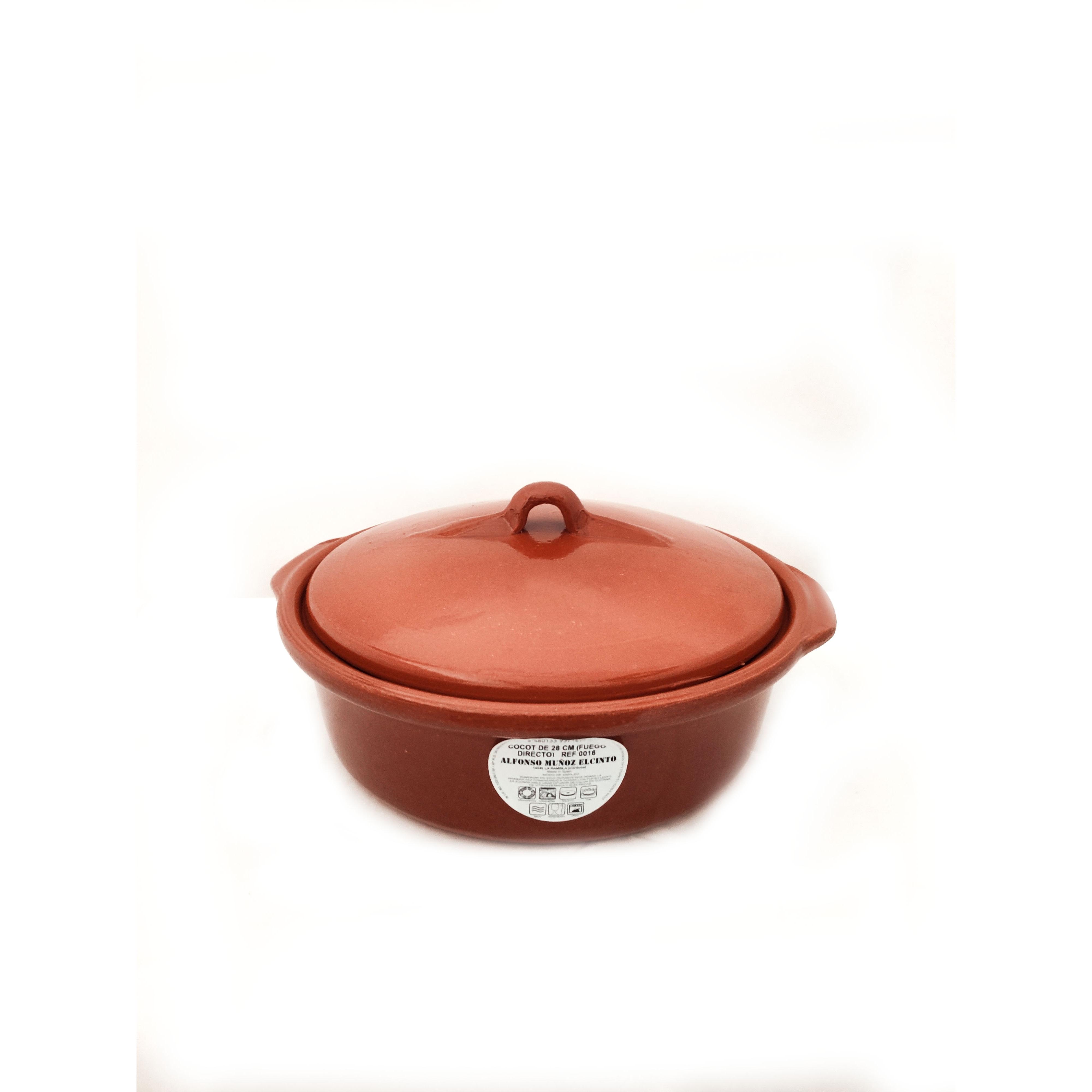 Cazuela Cocot de 28cm de diámetro de barro refractario tradicional | Apta para vitro, horno y gas | Asados | Guisos | Fuego directo | Horno leña | Tradicional | Recipiente cerámico artesano