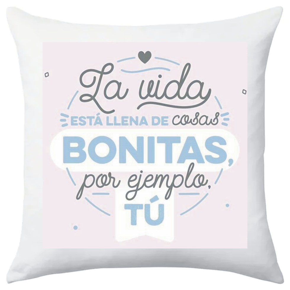 TEOVEL Cojín Decorativo Frase Vida Llena Cosas Bonitas 40x40cm