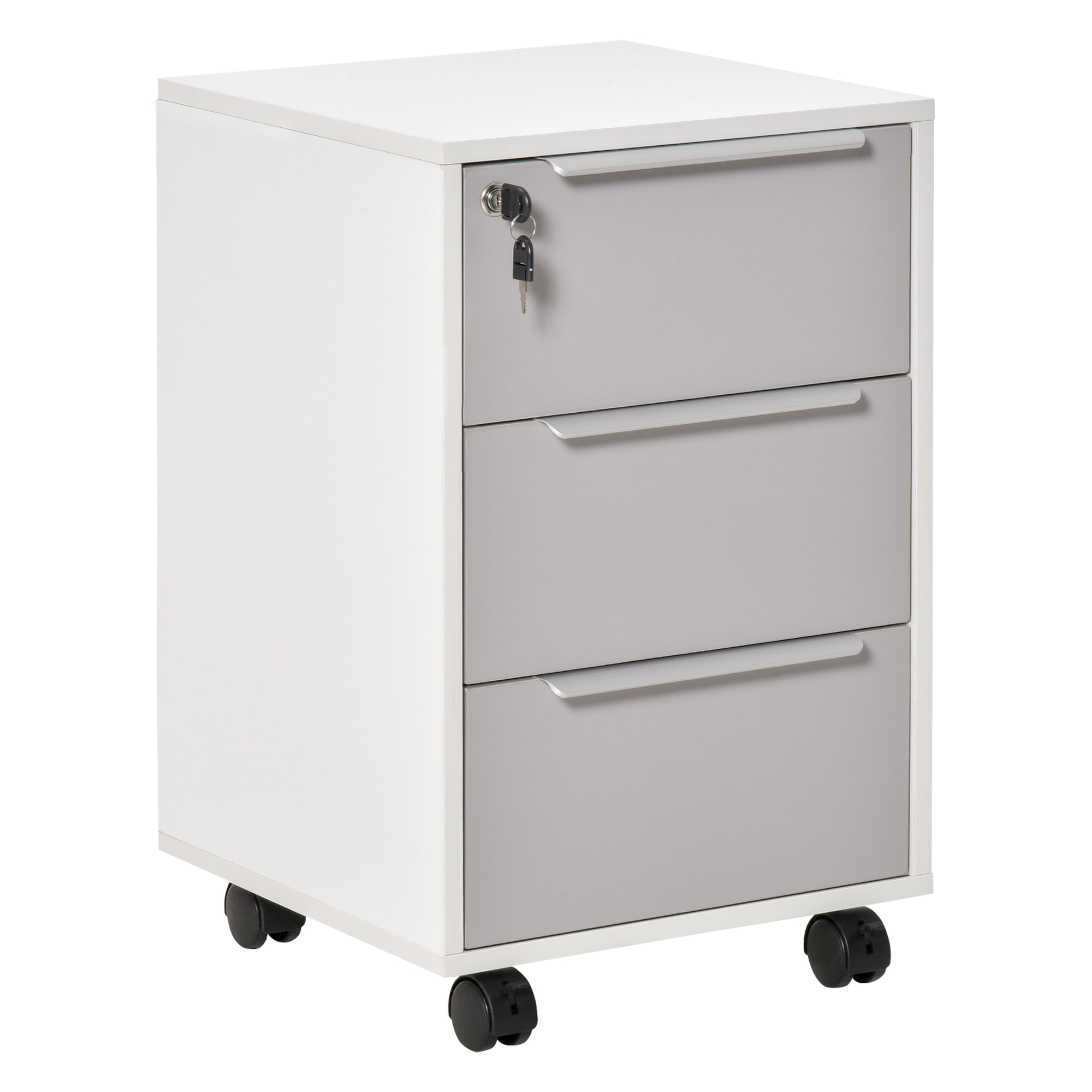 HOMCOM Cajonera de Oficina Mueble Archivador con Ruedas 3 Cajones Cerradura y 2 Llaves para Estudio Salón 40x40x63,5 cm