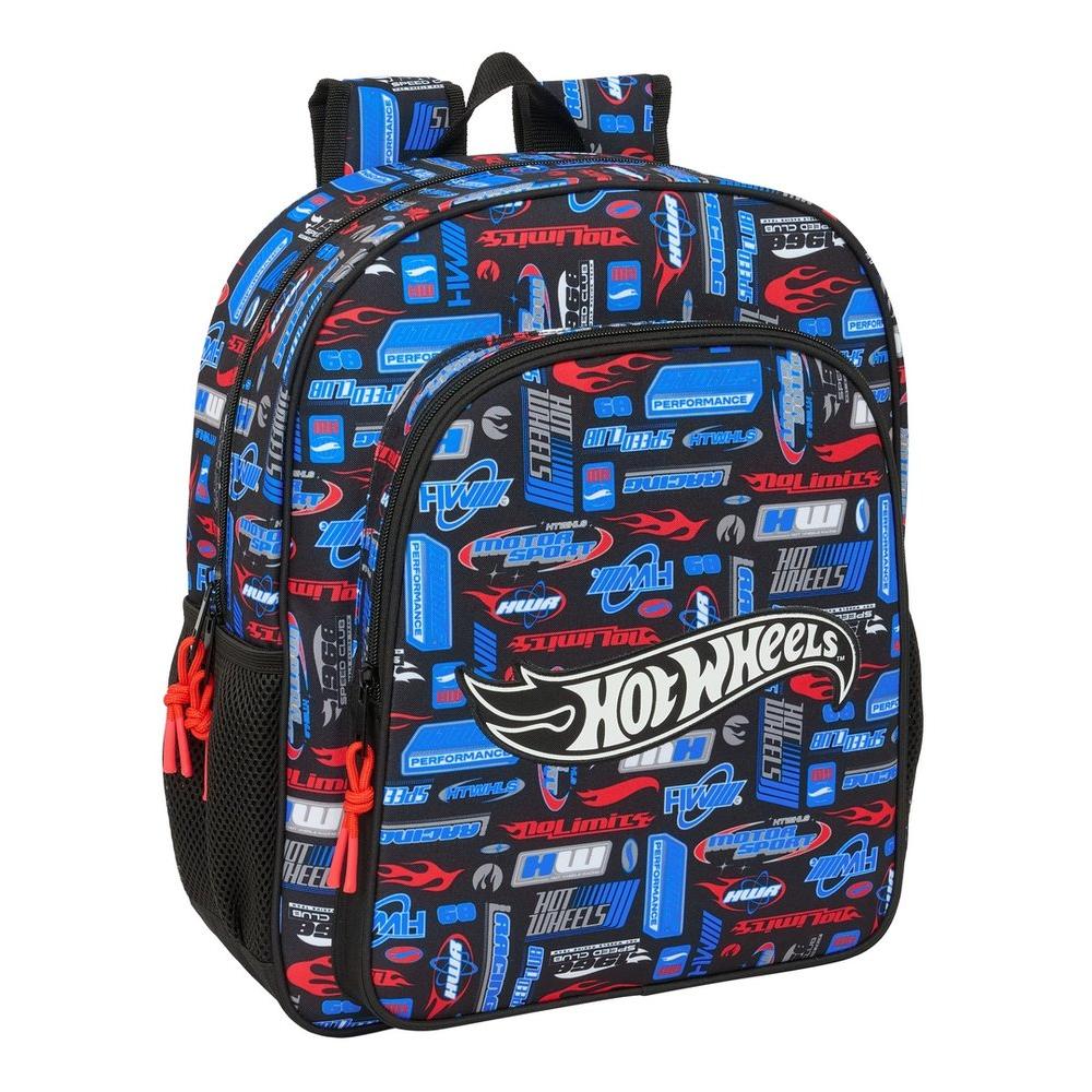 Mochila Junior 38 cm de Safta Adaptable a Carro Portamochilas con Diseño Hot Wheels para Niños, Ideal para Colegio Primaria