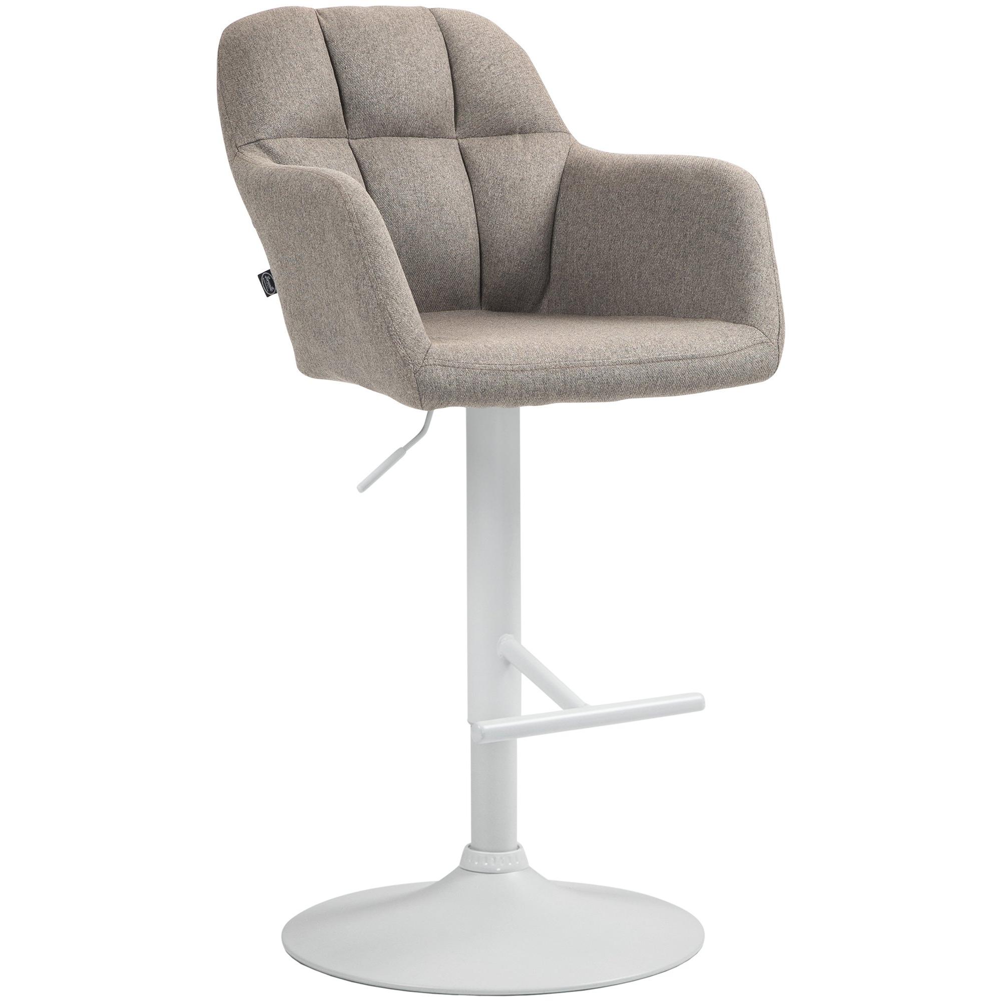 Taburete de bar Natoma en tela Gris topo,Metal blanco mate