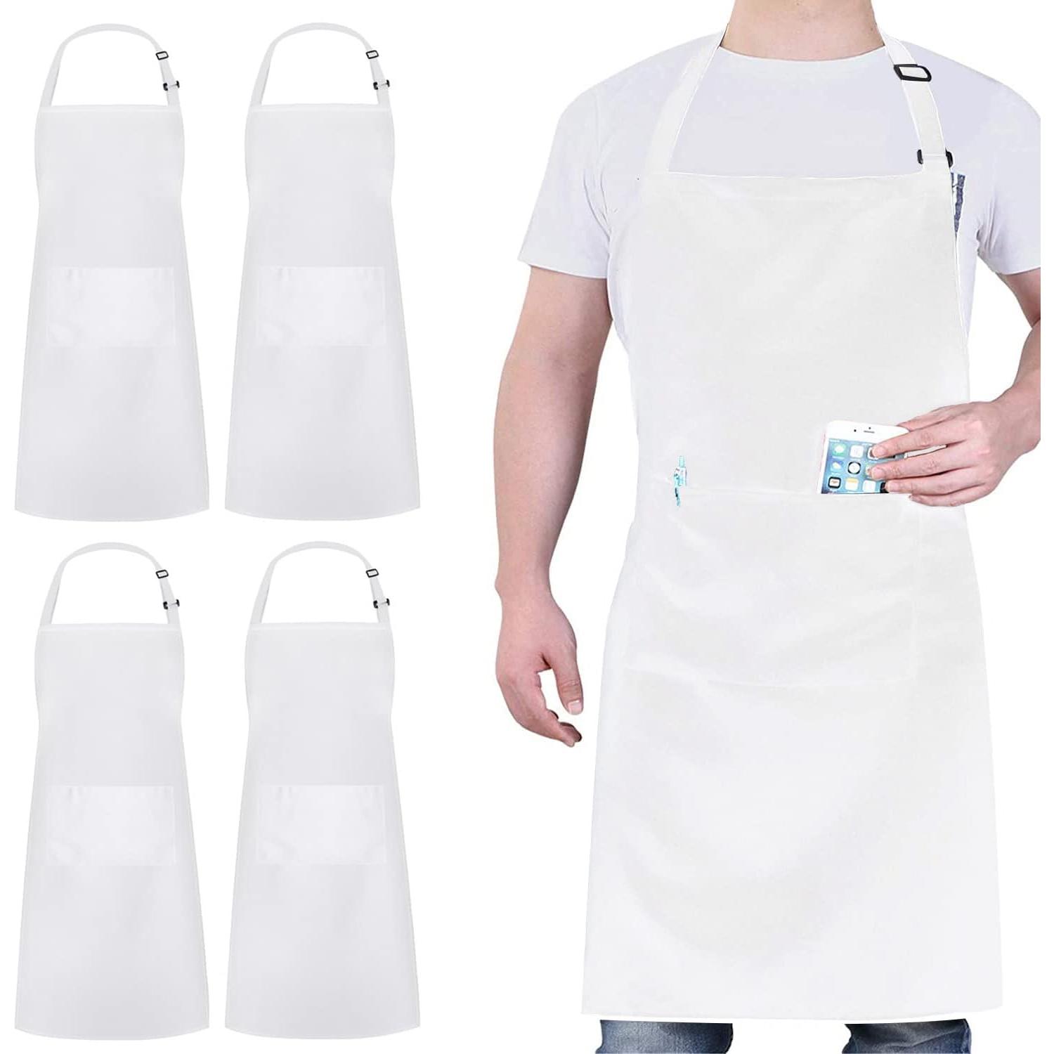 Om Home 4 Piezas Chef Delantal, Negro Delantal Impermeable with 2 Bolsillos, Delantal de Cocina Ajustables para Barbacoa Cocinar Hornear Jardinería Restaurante