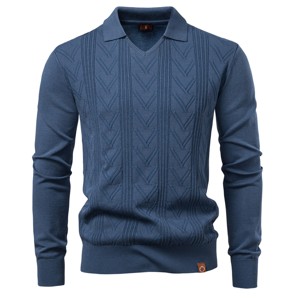 TK Suéter jacquard para hombre, suéter de punto tipo pullover, prenda de punto de color liso con cuello en V para otoño e invierno.