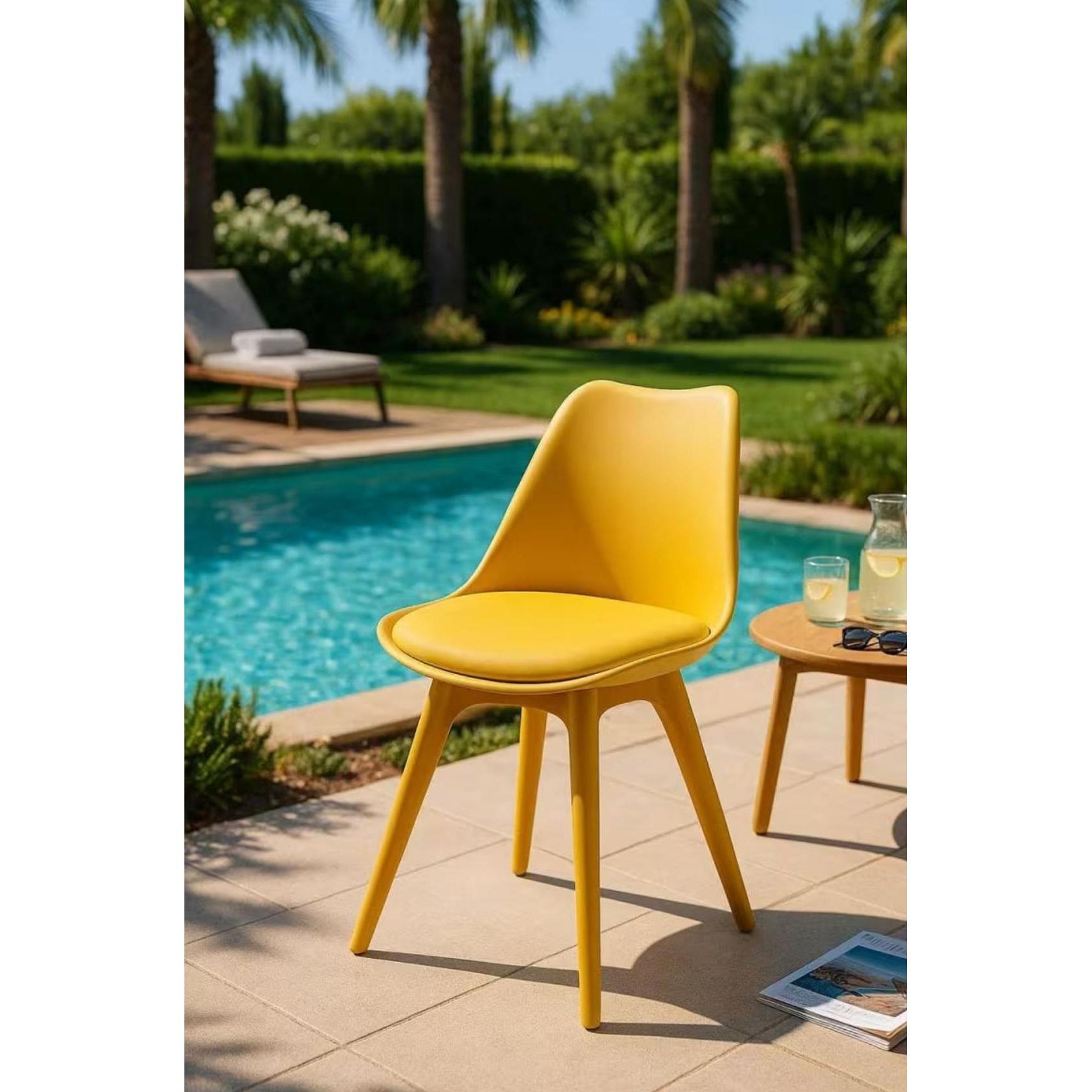 ORION91® - Silla BOREAL con asiento acolchado de piel sintética y patas amarillo curry, 48 x 43 x 82 cm, comedor, oficina, salón, cocina - spaziOrion91