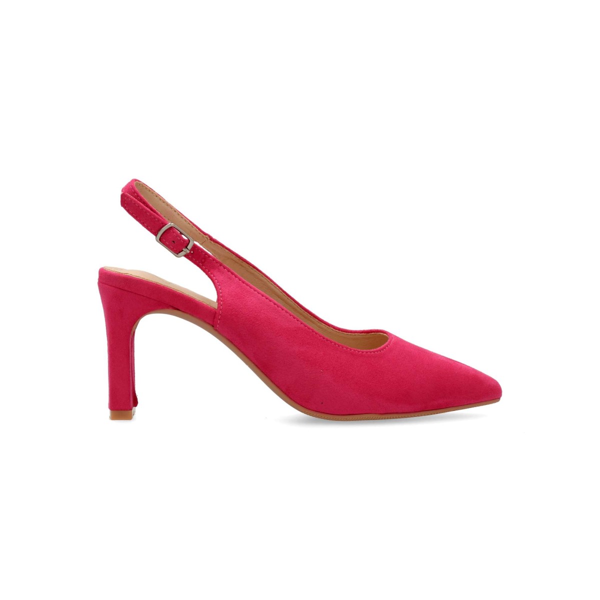 Vanessa Calzados - Zapato salón metalizado VANESSA para mujer con puntera fina, cierre de hebilla y tacón medio de 7,5 cm en color oro