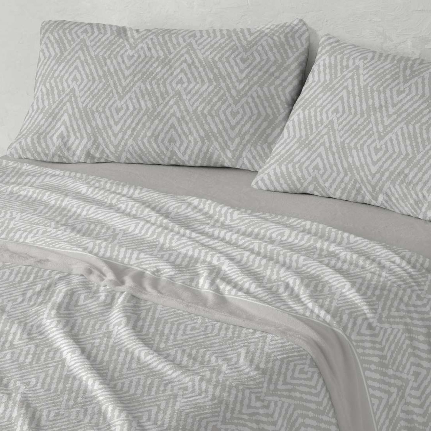Juego Sábanas BURRITO BLANCO Tejido Coralina Diseño Geométrico Étnico Trigo - Tacto Suave, Cálido y Ligero - Cama 90-200cm