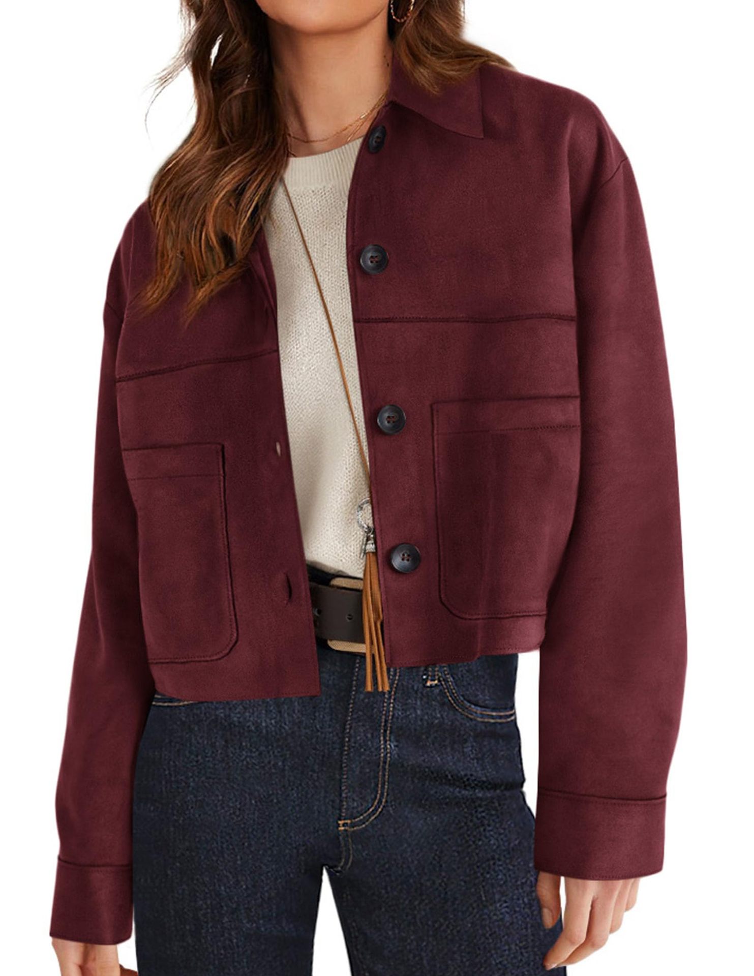 Chaqueta corta de gamuza sintética para mujer, casual, ligera, a la moda de otoño 2026, abrigos de invierno, ropa de moda