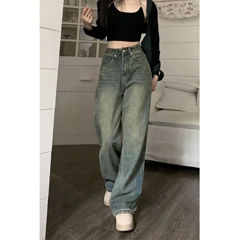 TK Pantalones Vaqueros Rectos de Mujer Holgados Años 90