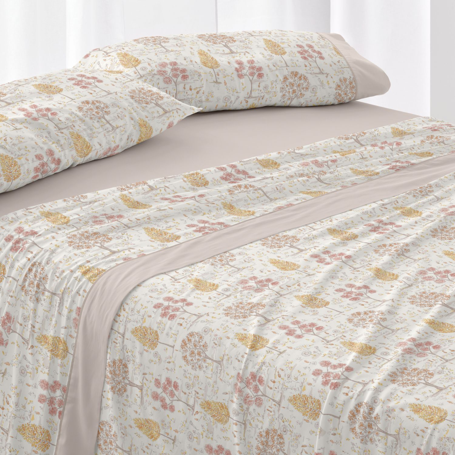 Juego de Sábanas Toile de Jouy 50% Algodón | Diseño Floral Verde Menta | 6 Medidas de Cama | Tacto Suave y Planchado Fácil