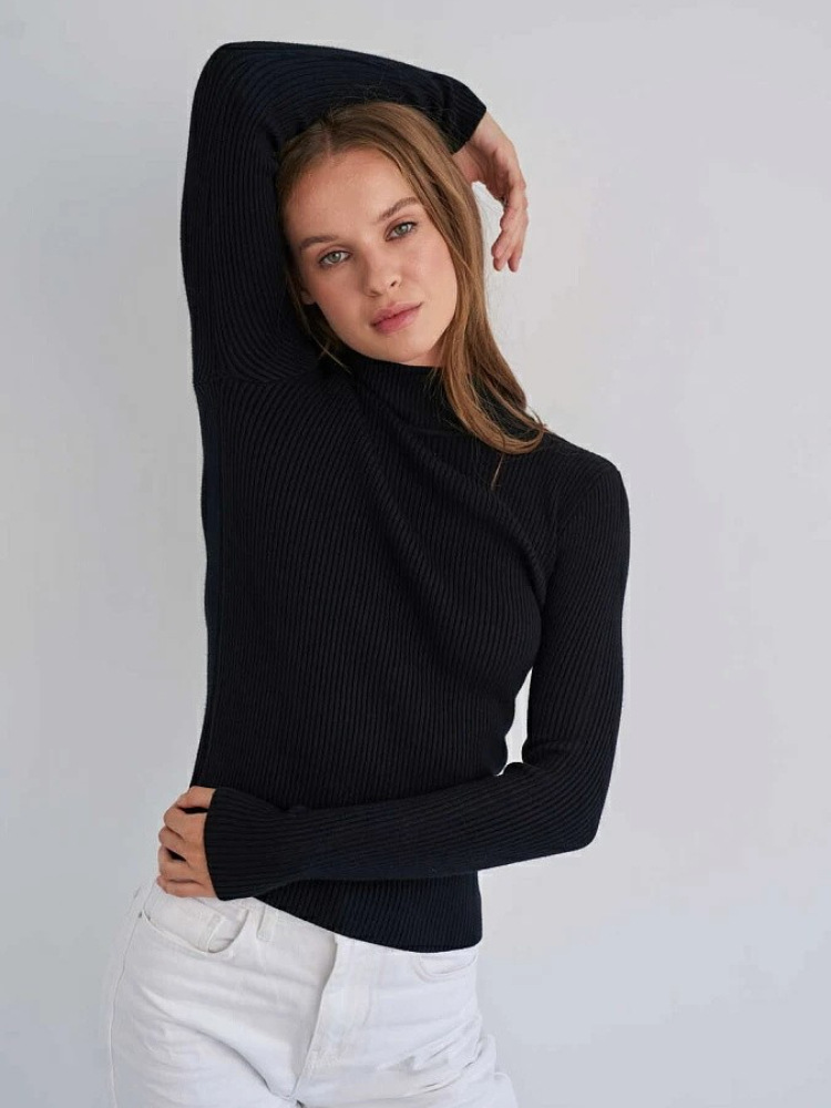TK Suéter De Punto De Manga Larga Ribbed Para Mujer Color Sólido Ajustado Otoño Invierno Cuello Alto Estilo Casual Tops